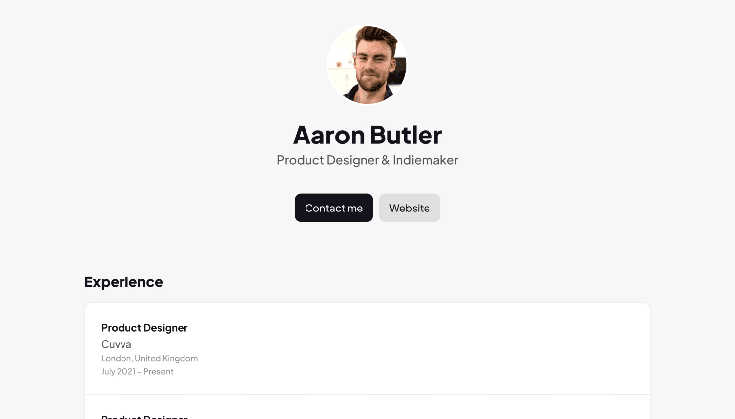 A personal landing page created with vitaely.me